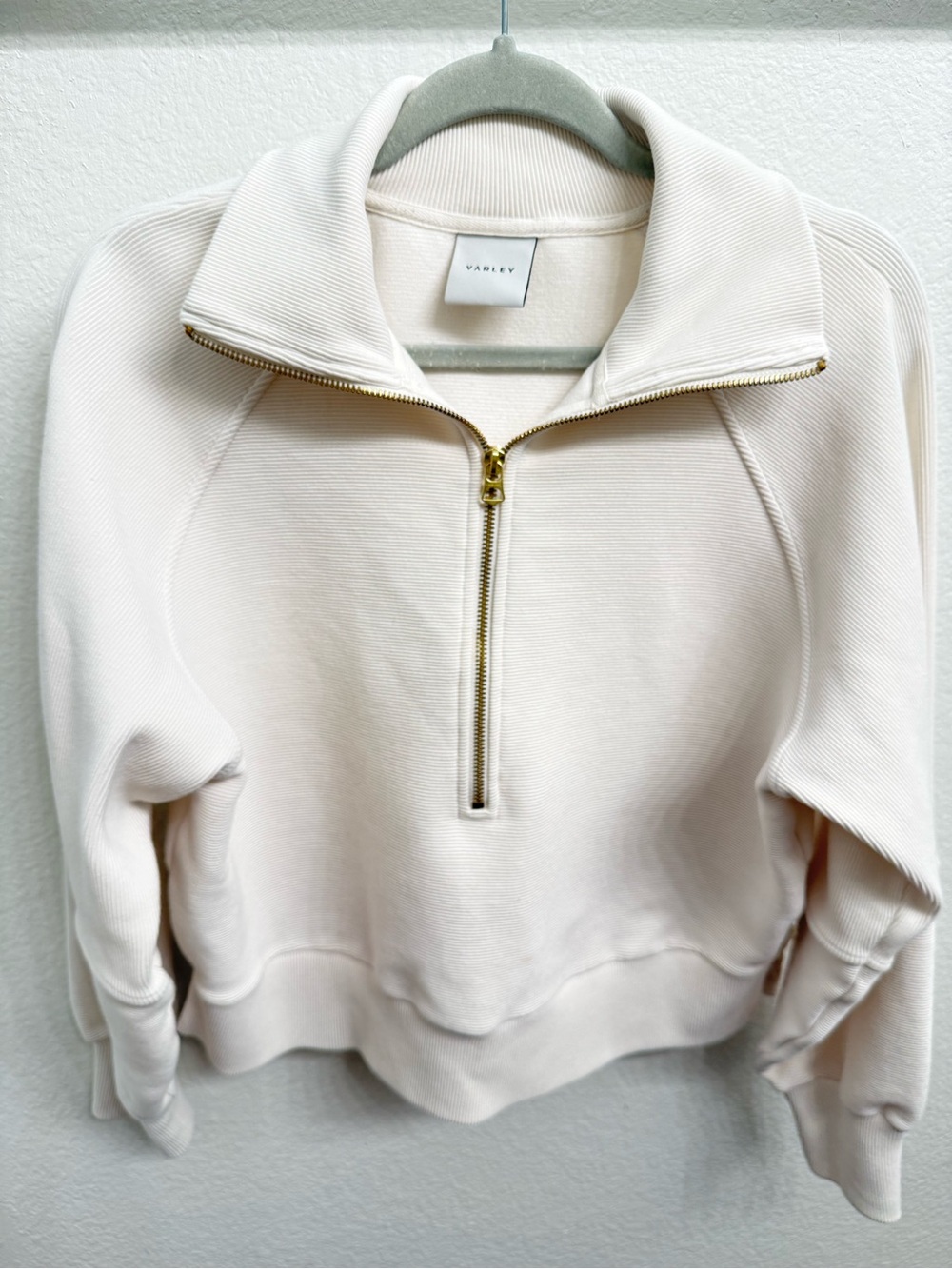 Varley Women’s Ivory Ribbed Half Zip Sweatshirt Pullover Gold Zip Size S
